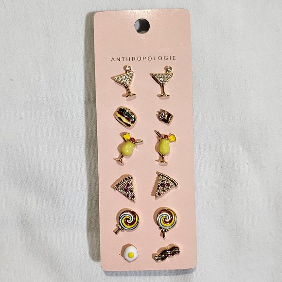 🏷️NWT Anthropologie Icon Post Earrings Set of 6 - Fun & Food - Picture 4 of 5